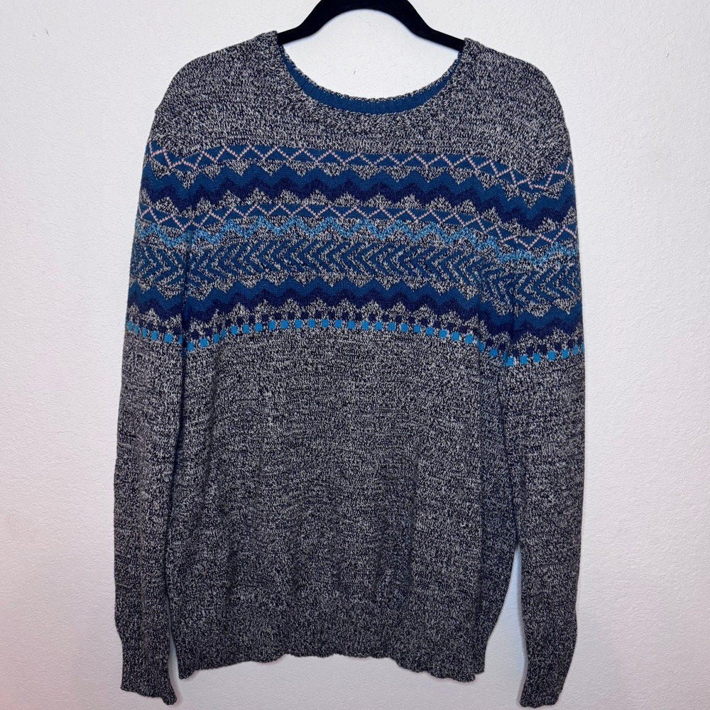 Urban Pipeline Mens Y2K XXL Gray Geometric Knit Crewneck Sweater Blue Teal